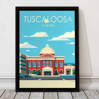 Tuscaloosa Alabama Retro Art Print, Tuscaloosa City Wall Art, Floating Framed Canvas Print, Framed Picture, Painting Canvas