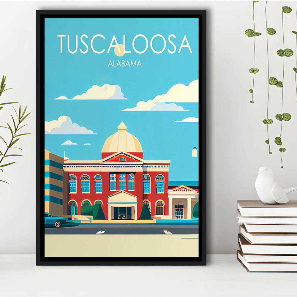 Tuscaloosa Alabama Retro Art Print, Tuscaloosa City Wall Art, Floating Framed Canvas Print, Framed Picture, Painting Canvas