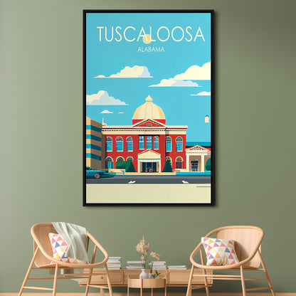 Tuscaloosa Alabama Retro Art Print, Tuscaloosa City Wall Art, Floating Framed Canvas Print, Framed Picture, Painting Canvas