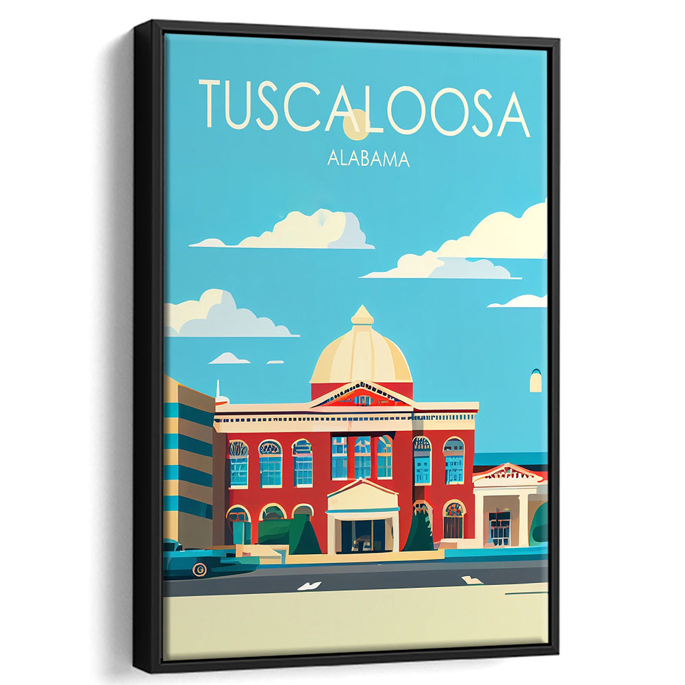 Tuscaloosa Alabama Retro Art Print, Tuscaloosa City Wall Art, Floating Framed Canvas Print, Framed Picture, Painting Canvas