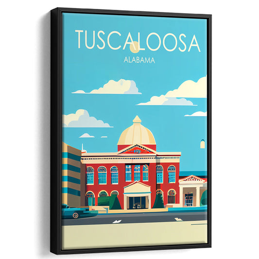 Tuscaloosa Alabama Retro Art Print, Tuscaloosa City Wall Art, Floating Framed Canvas Print, Framed Picture, Painting Canvas