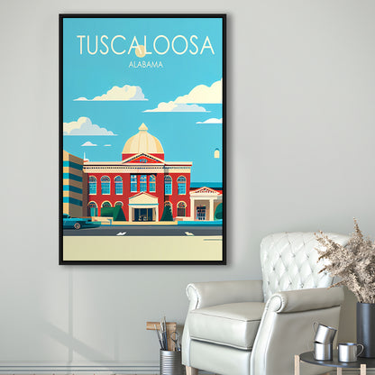 Tuscaloosa Alabama Retro Art Print, Tuscaloosa City Wall Art, Floating Framed Canvas Print, Framed Picture, Painting Canvas