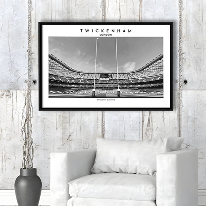 Twickenham Rugby Stadium Black And White, Iconic Rugby Stadium Art Print Decor, Framed Canvas Print Wall Art