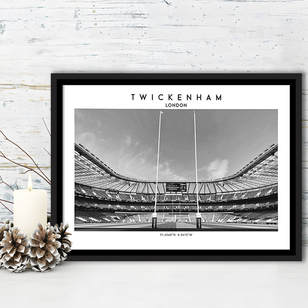 Twickenham Rugby Stadium Black And White, Iconic Rugby Stadium Art Print Decor, Framed Canvas Print Wall Art