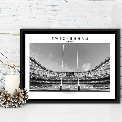 Twickenham Rugby Stadium Black And White, Iconic Rugby Stadium Art Print Decor, Framed Canvas Print Wall Art