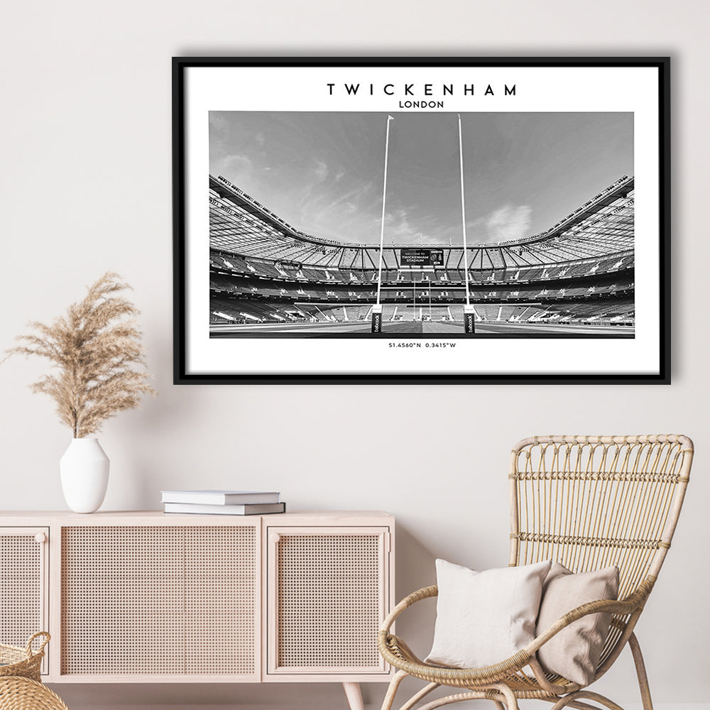 Twickenham Rugby Stadium Black And White, Iconic Rugby Stadium Art Print Decor, Framed Canvas Print Wall Art