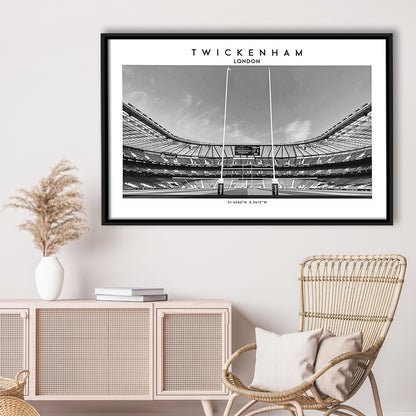 Twickenham Rugby Stadium Black And White, Iconic Rugby Stadium Art Print Decor, Framed Canvas Print Wall Art