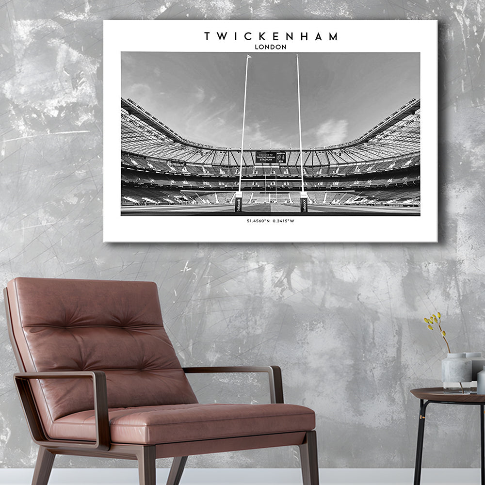 Twickenham Rugby Stadium Black And White, Iconic Rugby Stadium Art Print Decor, Canvas Print Wall Art, Man Cave Gift