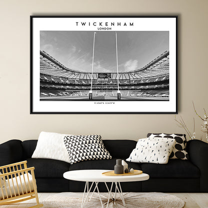 Twickenham Rugby Stadium Black And White, Iconic Rugby Stadium Art Print Decor, Framed Canvas Print Wall Art