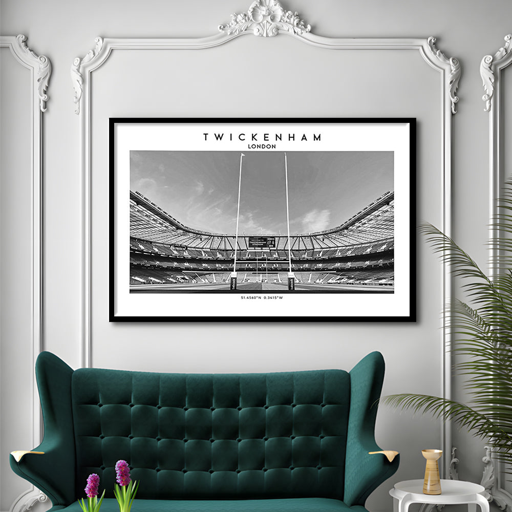 Twickenham Rugby Stadium Black And White, Iconic Rugby Stadium Art Print Decor, Framed Art Print Wall Decor