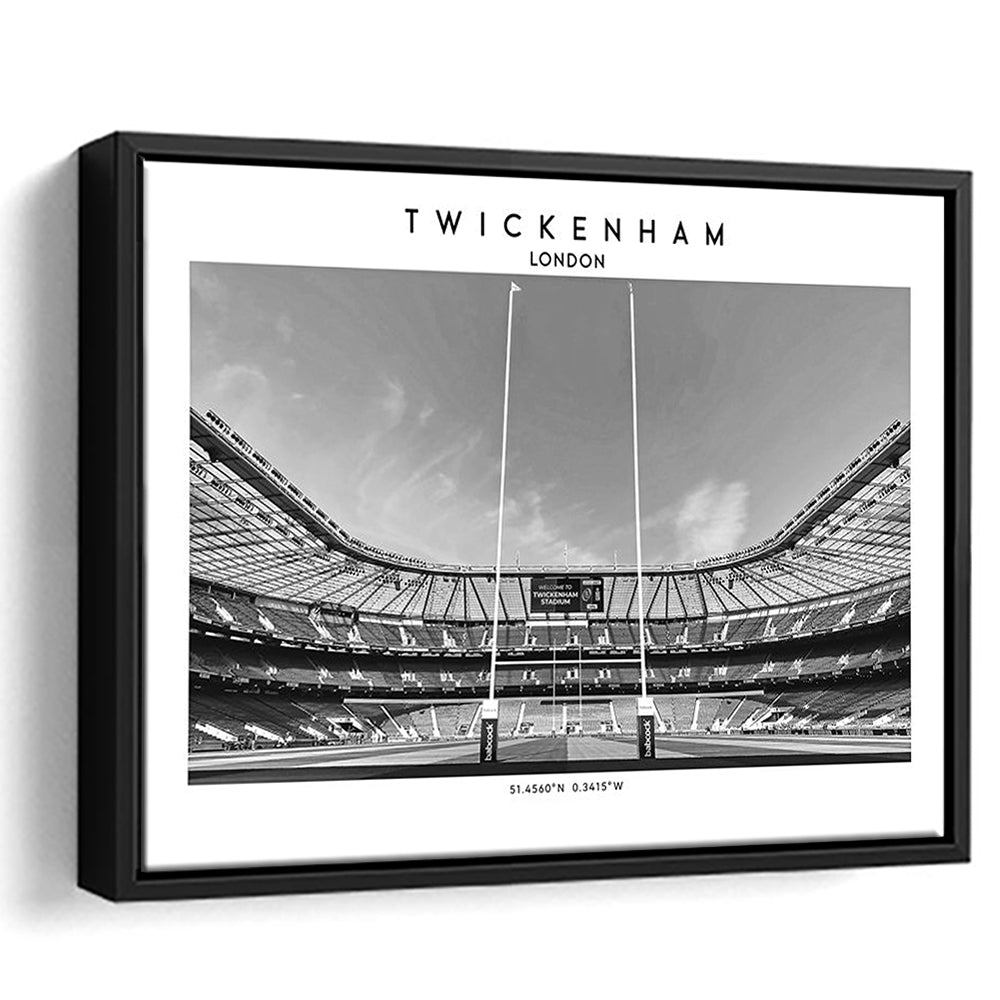 Twickenham Rugby Stadium Black And White, Iconic Rugby Stadium Art Print Decor, Framed Canvas Print Wall Art