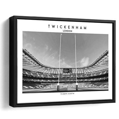 Twickenham Rugby Stadium Black And White, Iconic Rugby Stadium Art Print Decor, Framed Canvas Print Wall Art