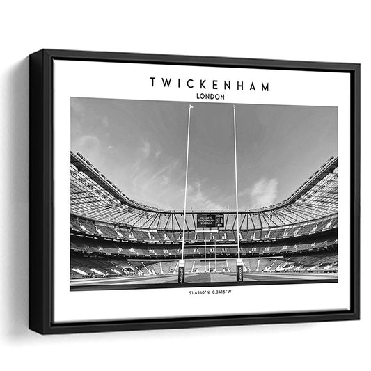 Twickenham Rugby Stadium Black And White, Iconic Rugby Stadium Art Print Decor, Framed Canvas Print Wall Art