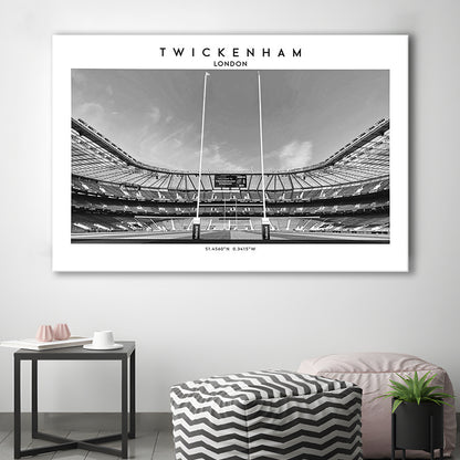 Twickenham Rugby Stadium Black And White, Iconic Rugby Stadium Art Print Decor, Canvas Print Wall Art, Man Cave Gift