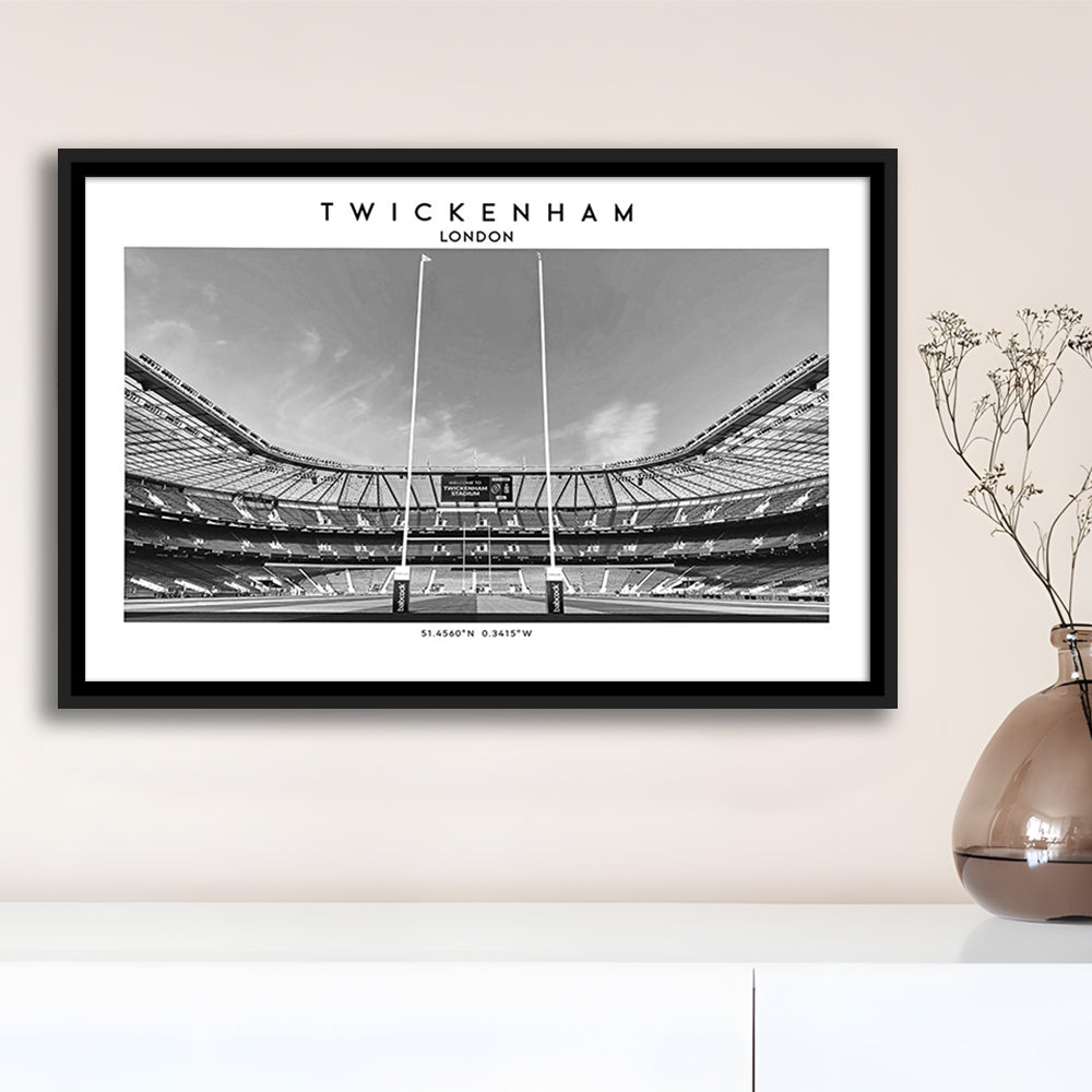 Twickenham Rugby Stadium Black And White, Iconic Rugby Stadium Art Print Decor, Framed Canvas Print Wall Art