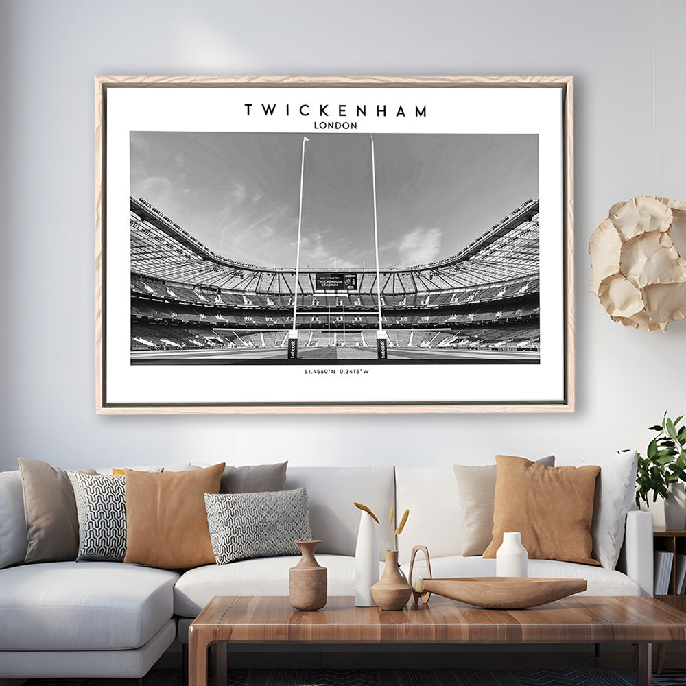 Twickenham Rugby Stadium Black And White, Iconic Rugby Stadium Art Print Decor, Framed Canvas Print Wall Art
