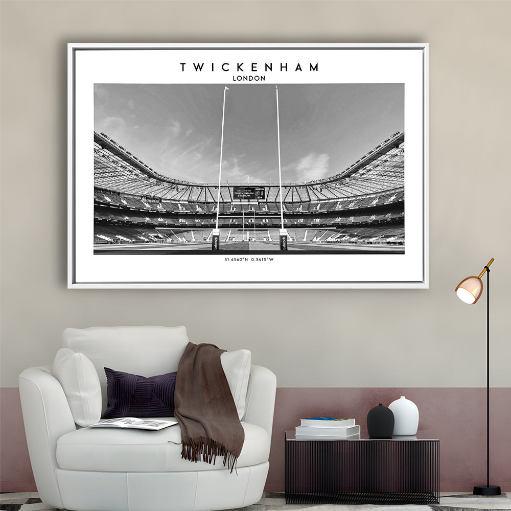 Twickenham Rugby Stadium Black And White, Iconic Rugby Stadium Art Print Decor, Framed Canvas Print Wall Art