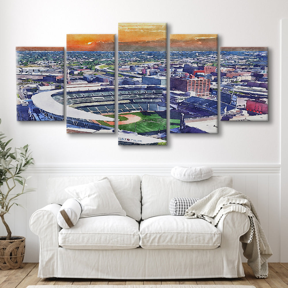 Twins Baseball Stadium, Target Field Watercolor, Sport Art, Mixed 5 Panel, Canvas Print Wall Art