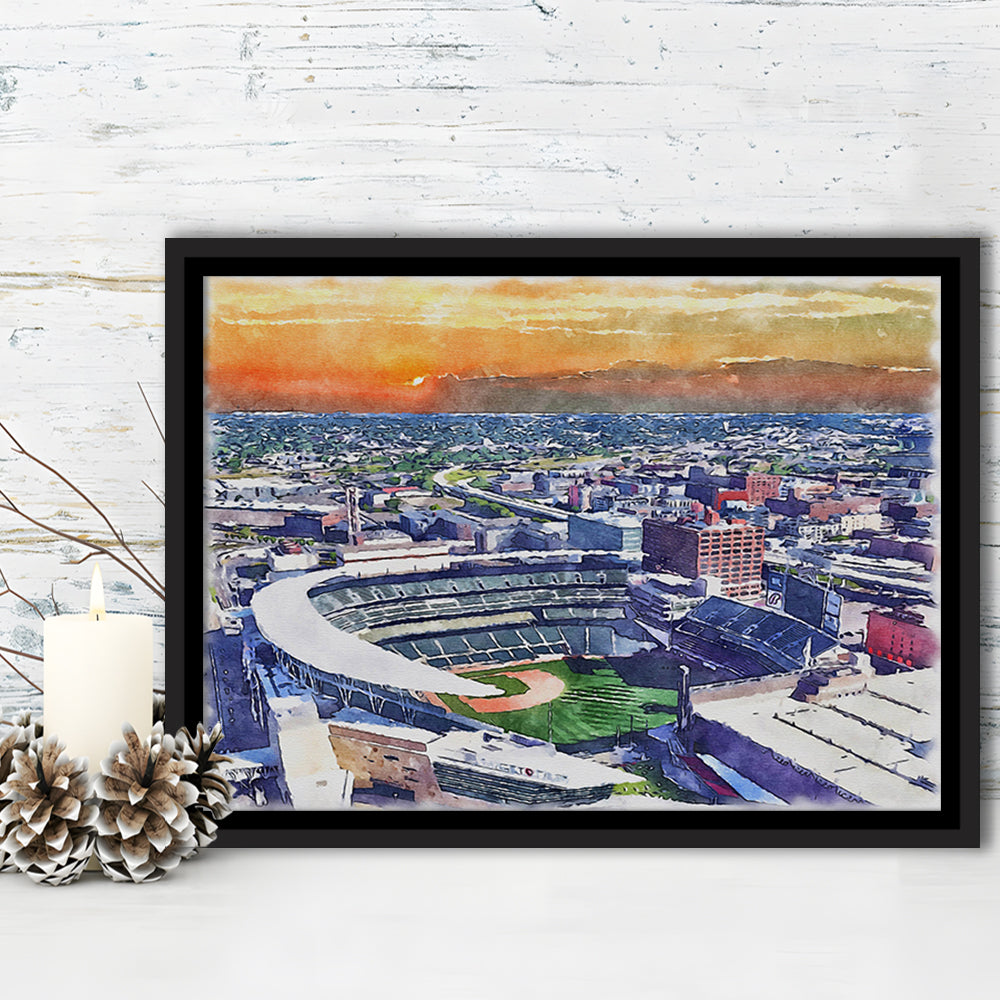 Twins Baseball Stadium, Target Field Watercolor, Sport Gift Art, Framed Canvas Print Wall Art