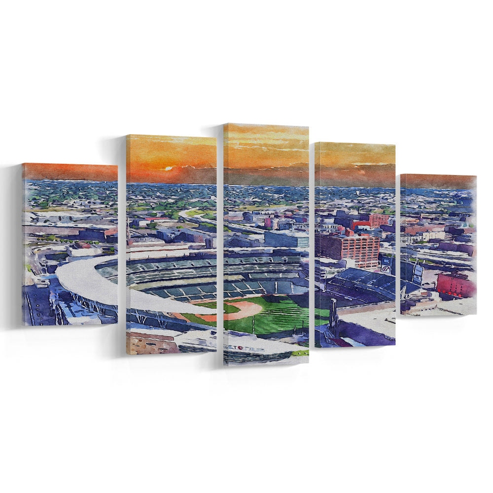 Twins Baseball Stadium, Target Field Watercolor, Sport Art, Mixed 5 Panel, Canvas Print Wall Art