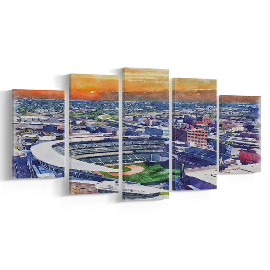 Twins Baseball Stadium, Target Field Watercolor, Sport Art, Mixed 5 Panel, Canvas Print Wall Art
