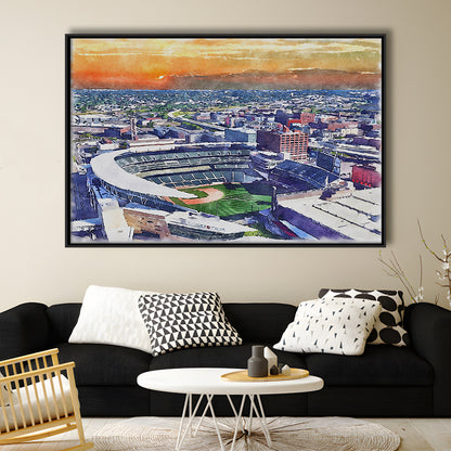 Twins Baseball Stadium, Target Field Watercolor, Sport Gift Art, Framed Canvas Print Wall Art