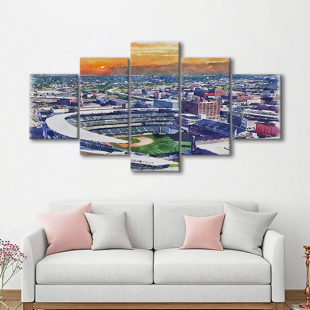 Twins Baseball Stadium, Target Field Watercolor, Sport Art, Mixed 5 Panel, Canvas Print Wall Art