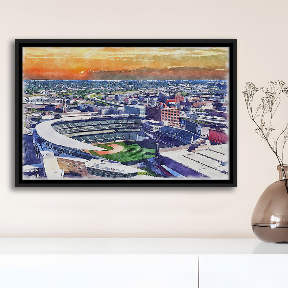 Twins Baseball Stadium, Target Field Watercolor, Sport Gift Art, Framed Canvas Print Wall Art