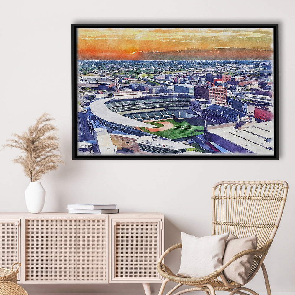 Twins Baseball Stadium, Target Field Watercolor, Sport Gift Art, Framed Canvas Print Wall Art