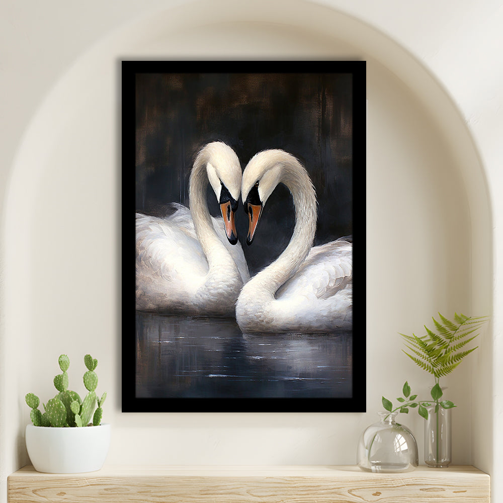 Two Swans Moody Vintage Art Print, Framed Art Print Wall Decor, Picture Framed
