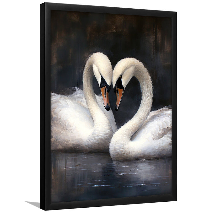 Two Swans Moody Vintage Art Print, Framed Art Print Wall Decor, Picture Framed