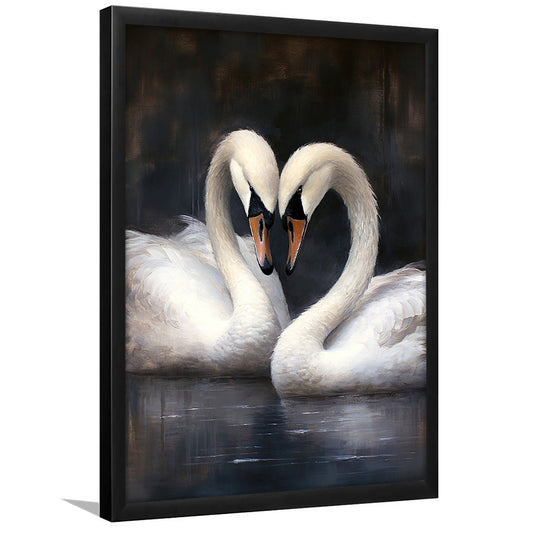 Two Swans Moody Vintage Art Print, Framed Art Print Wall Decor, Picture Framed