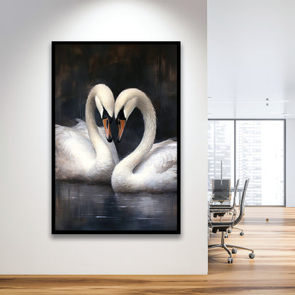 Two Swans Moody Vintage Art Print, Framed Art Print Wall Decor, Picture Framed