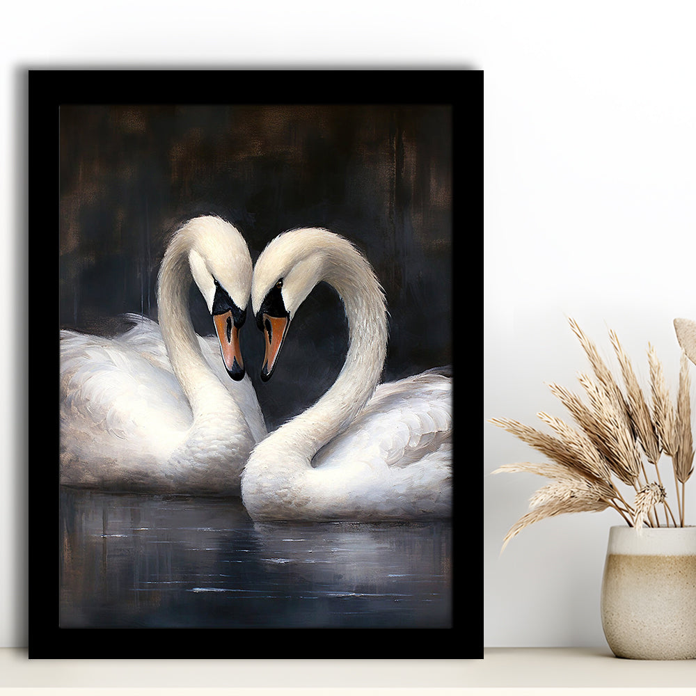 Two Swans Moody Vintage Art Print, Framed Art Print Wall Decor, Picture Framed