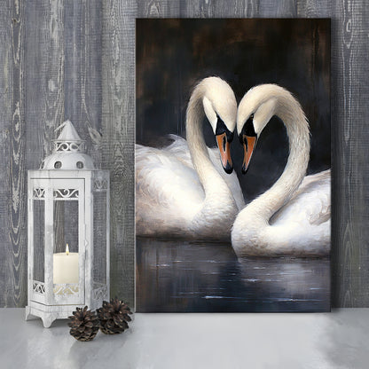 Two Swans Moody Vintage Art Print, Canvas Print Wall Art, Wall Decor, Painting Canvas