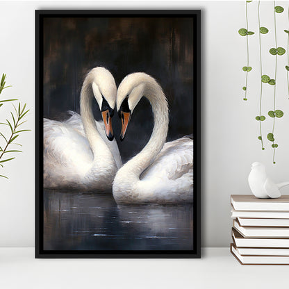 Two Swans Moody Vintage Art Print, Framed Canvas Print Wall Art, Floating Frame
