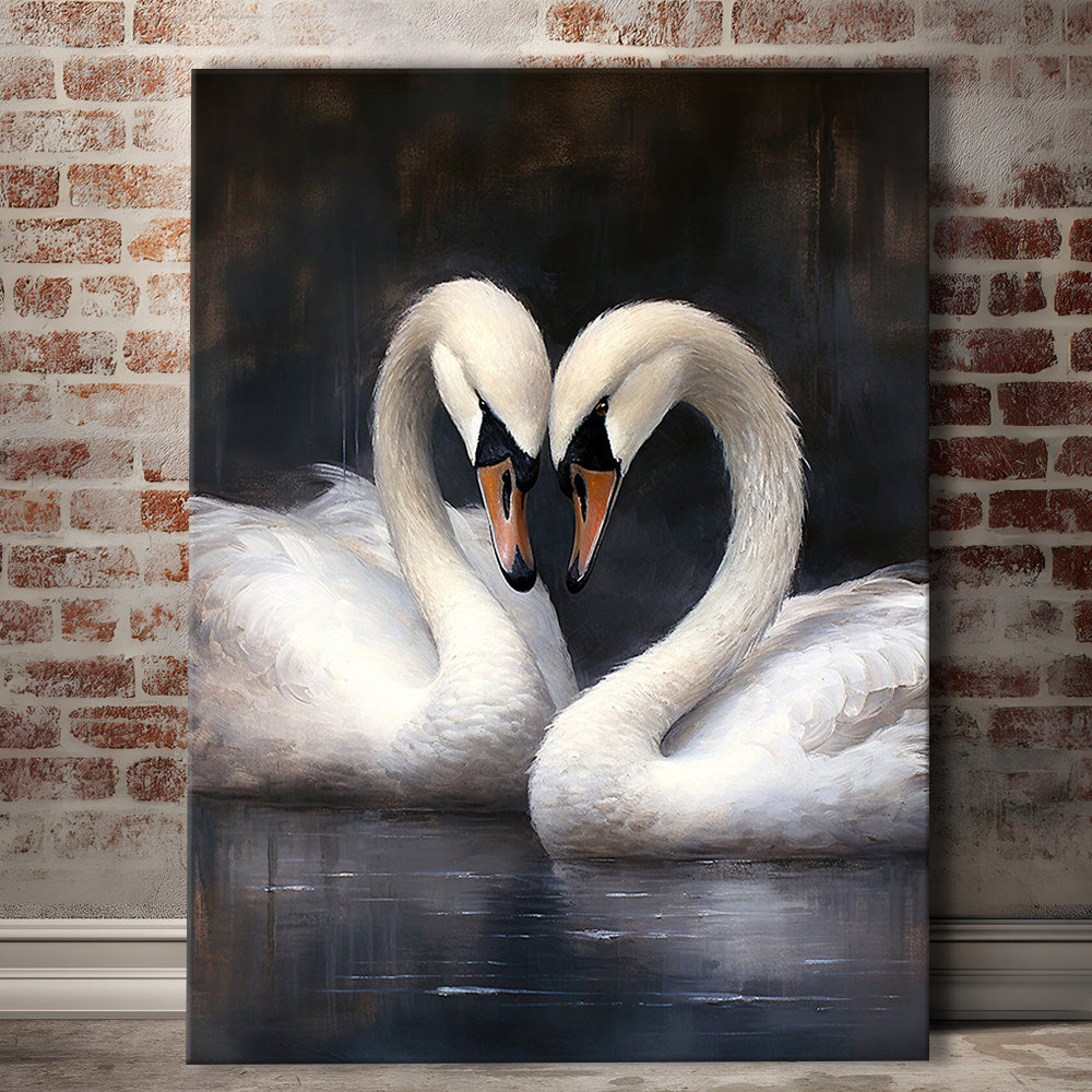 Two Swans Moody Vintage Art Print, Canvas Print Wall Art, Wall