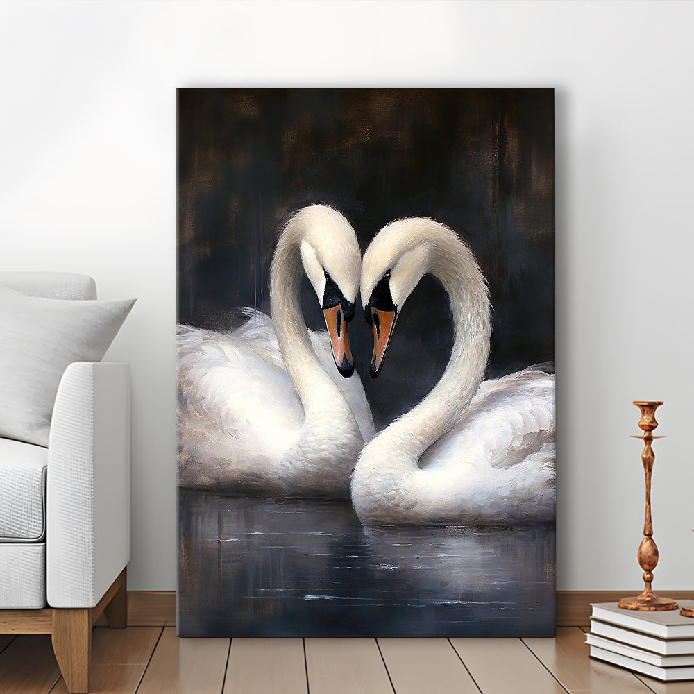 Two Swans Moody Vintage Art Print, Canvas Print Wall Art, Wall Decor, Painting Canvas