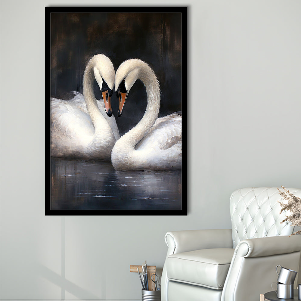 Two Swans Moody Vintage Art Print, Framed Art Print Wall Decor, Picture Framed