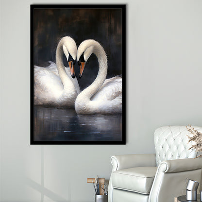 Two Swans Moody Vintage Art Print, Framed Art Print Wall Decor, Picture Framed