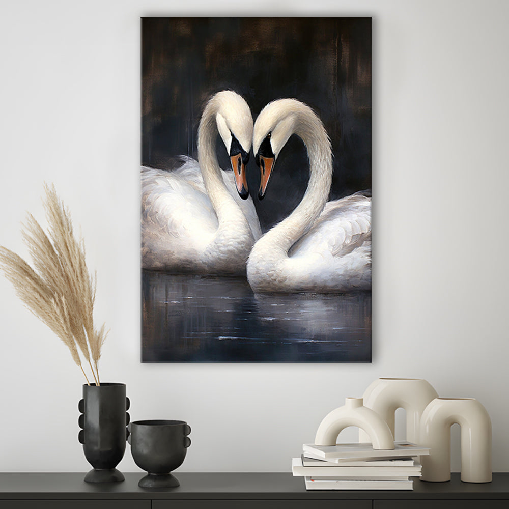Two Swans Moody Vintage Art Print, Canvas Print Wall Art, Wall Decor, Painting Canvas