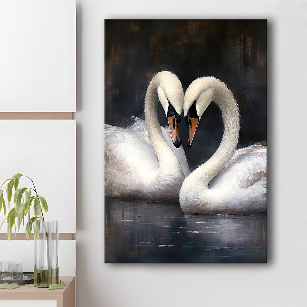 Two Swans Moody Vintage Art Print, Canvas Print Wall Art, Wall