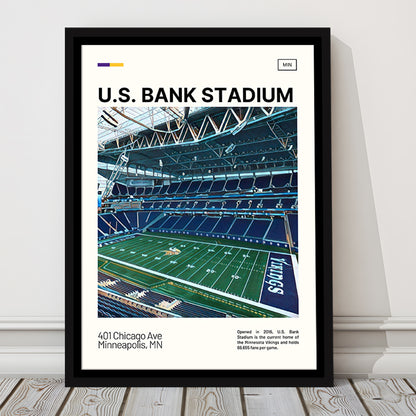 U.S. Bank Stadium Print, Minnesota Vikings Stadium Canvas Art, Man Cave Gift, Floating Framed Canvas Print Wall Art
