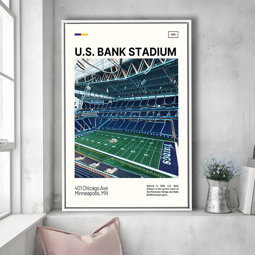 U.S. Bank Stadium Print, Minnesota Vikings Stadium Canvas Art, Man Cave Gift, Floating Framed Canvas Print Wall Art