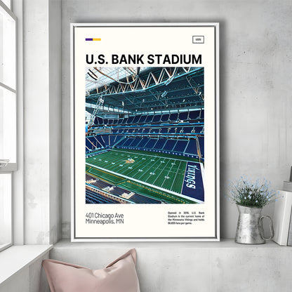 U.S. Bank Stadium Print, Minnesota Vikings Stadium Canvas Art, Man Cave Gift, Floating Framed Canvas Print Wall Art