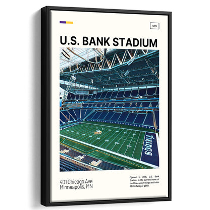 U.S. Bank Stadium Print, Minnesota Vikings Stadium Canvas Art, Man Cave Gift, Floating Framed Canvas Print Wall Art