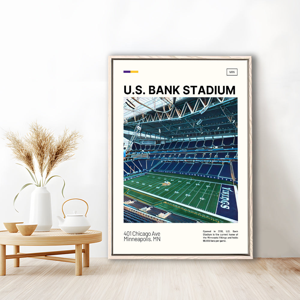U.S. Bank Stadium Print, Minnesota Vikings Stadium Canvas Art, Man Cave Gift, Floating Framed Canvas Print Wall Art