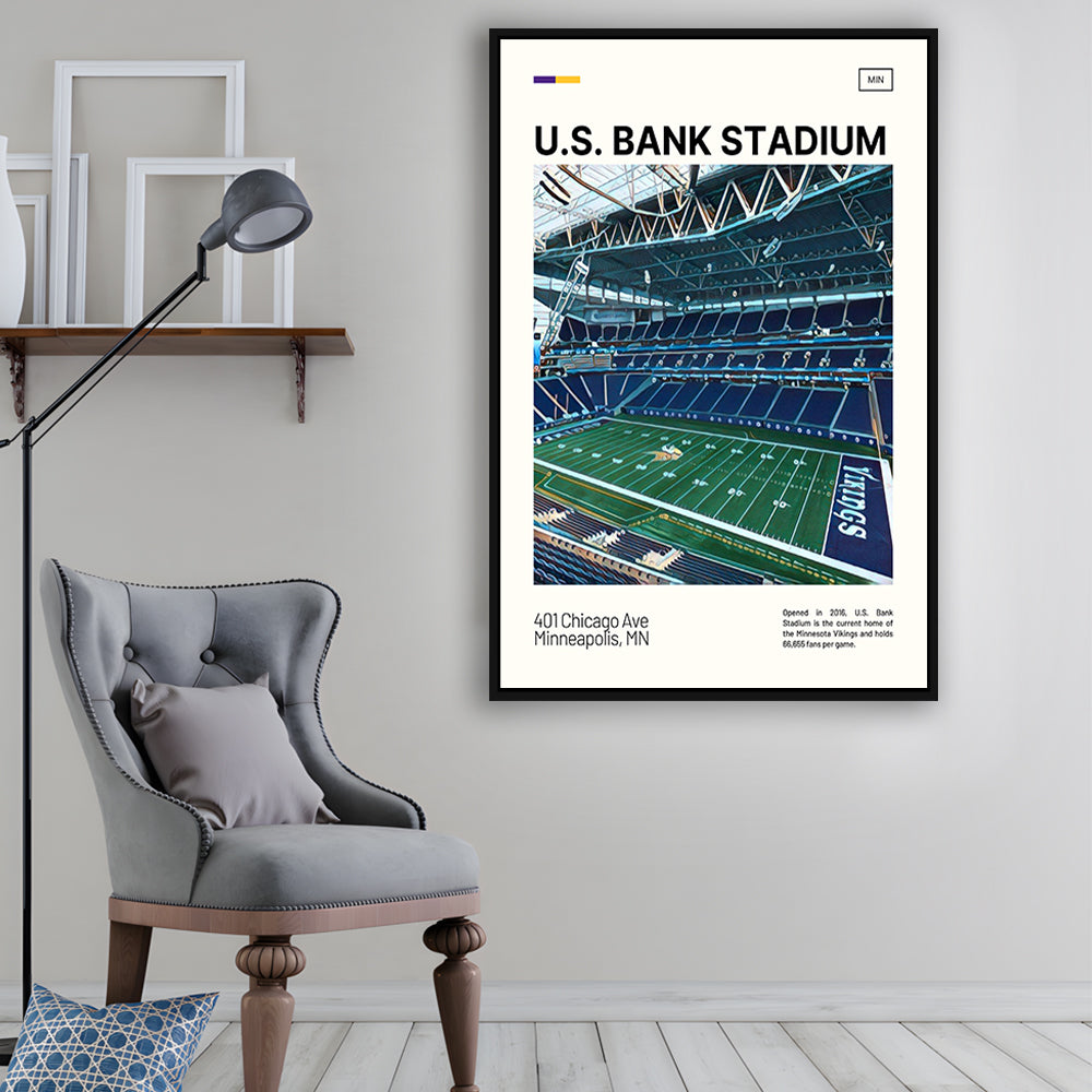 U.S. Bank Stadium Print, Minnesota Vikings Stadium Canvas Art, Man Cave Gift, Floating Framed Canvas Print Wall Art