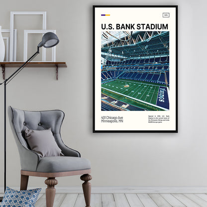 U.S. Bank Stadium Print, Minnesota Vikings Stadium Canvas Art, Man Cave Gift, Floating Framed Canvas Print Wall Art