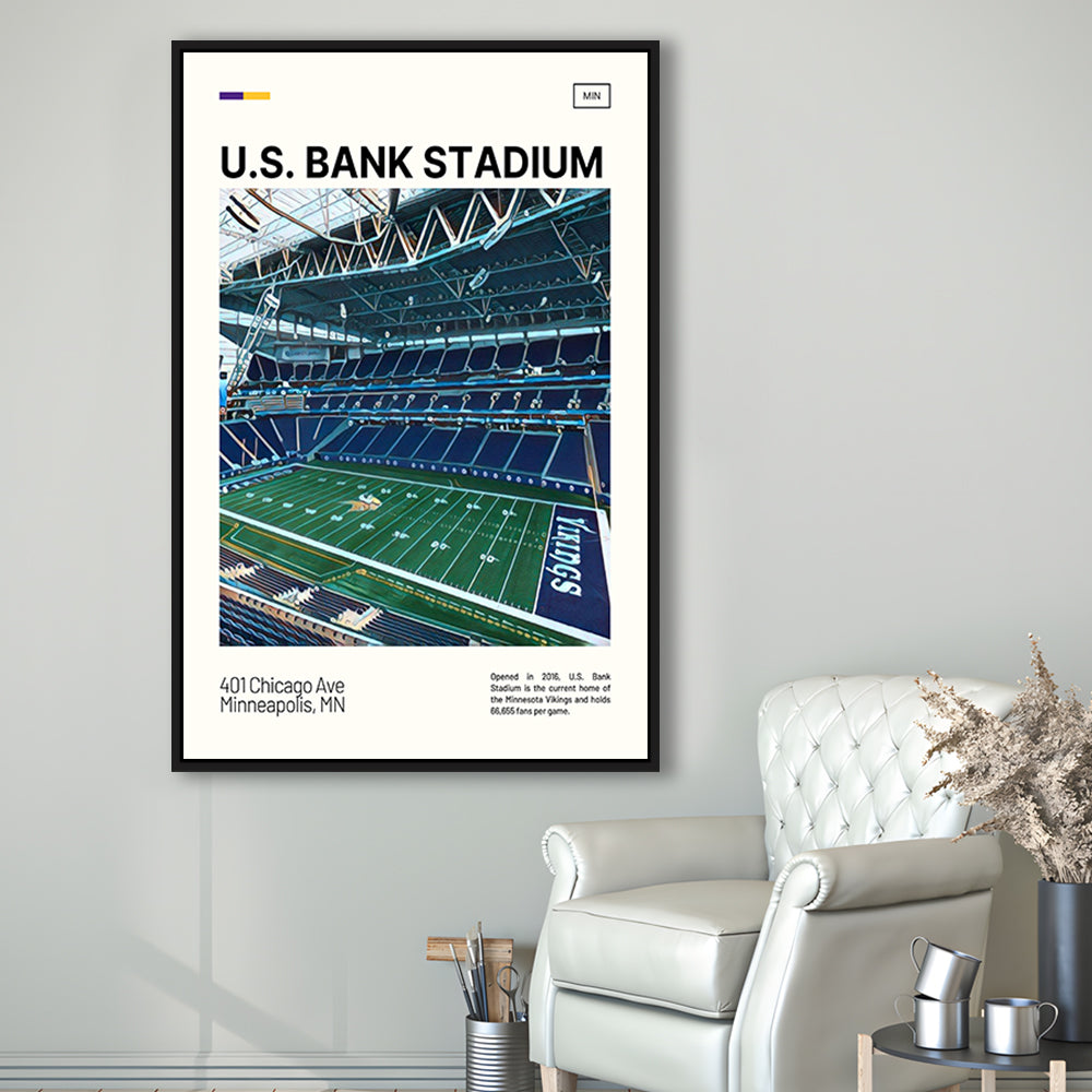 U.S. Bank Stadium Print, Minnesota Vikings Stadium Canvas Art, Man Cave Gift, Floating Framed Canvas Print Wall Art